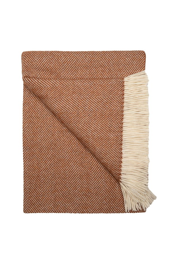 Prince of Scots Southampton Home Merino Wool Herringbone Throw - Rust