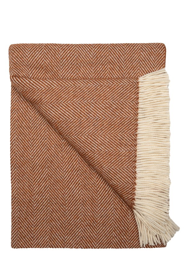 Prince of Scots Southampton Home Merino Wool Herringbone Throw - Rust