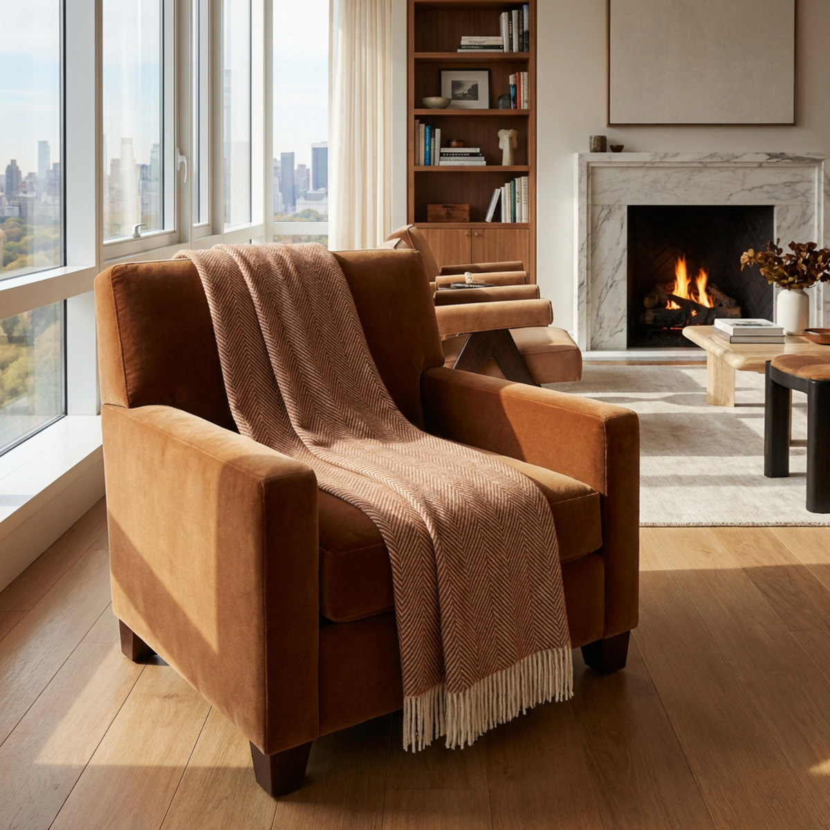 Prince of Scots Southampton Home Merino Wool Herringbone Throw - Rust - Image 6 of 6