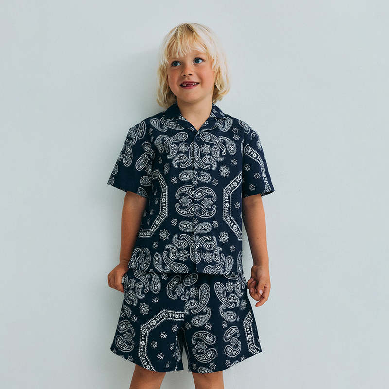 KIDS The New Society Aster Bandana Print Shirt - Navy Blue