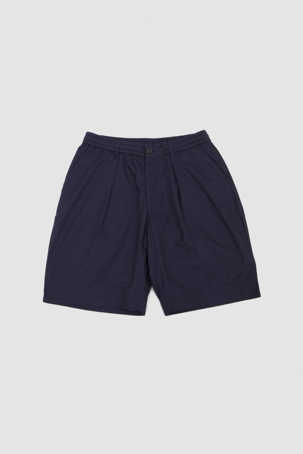 Universal Works Pleated Track Short Peached Poplin Shorts - Navy