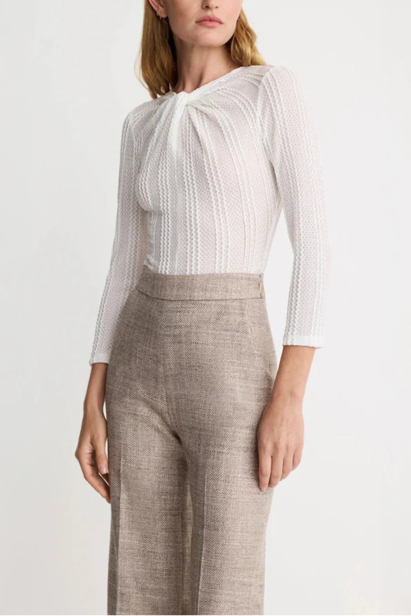 Smythe Twist Neck Knit Top - White