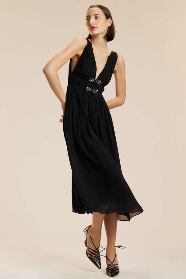 Cynthia Rowley Amelie Silk Midi Dress - Black