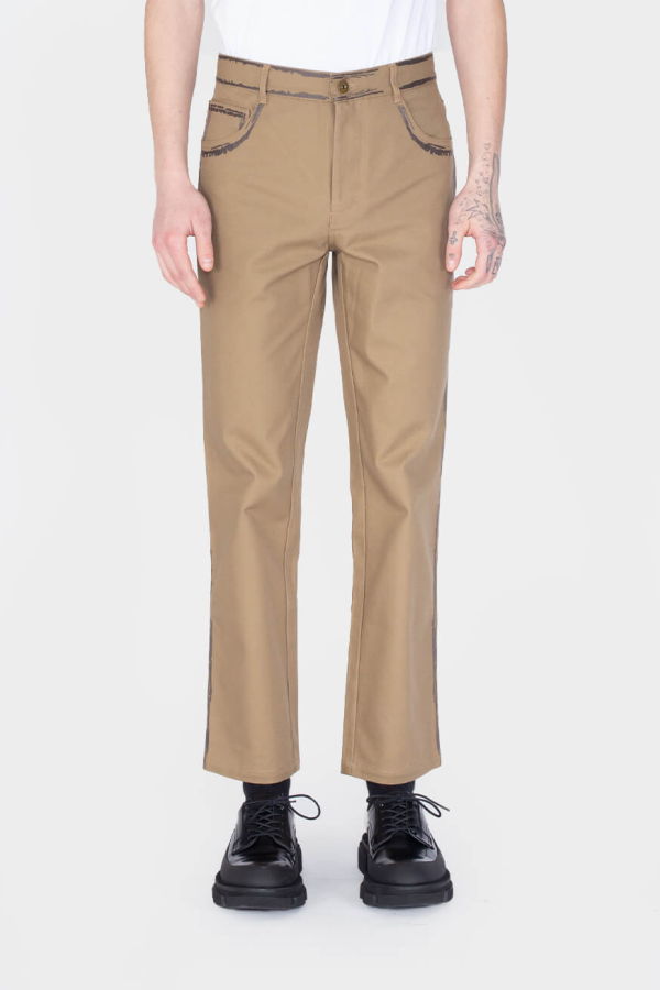 Feng Chen Wang Embroidered Edge Jeans - Khaki