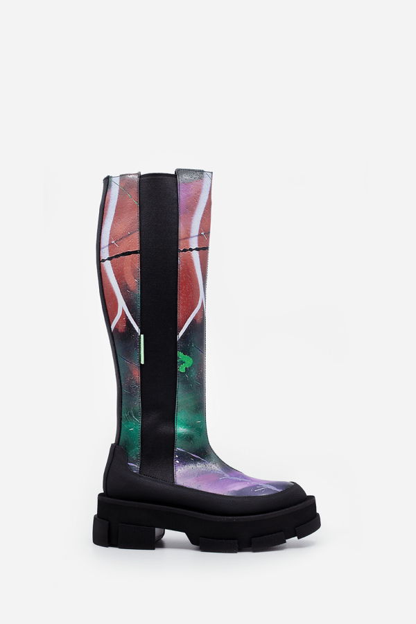 WDLT117 Both Graffiti Print Gao Platform Boot - Graffiti Print/Black