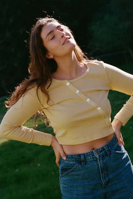 LA RELAXED Lemon Short Sleeve Organic Cardigan - Lemon | Garmentory