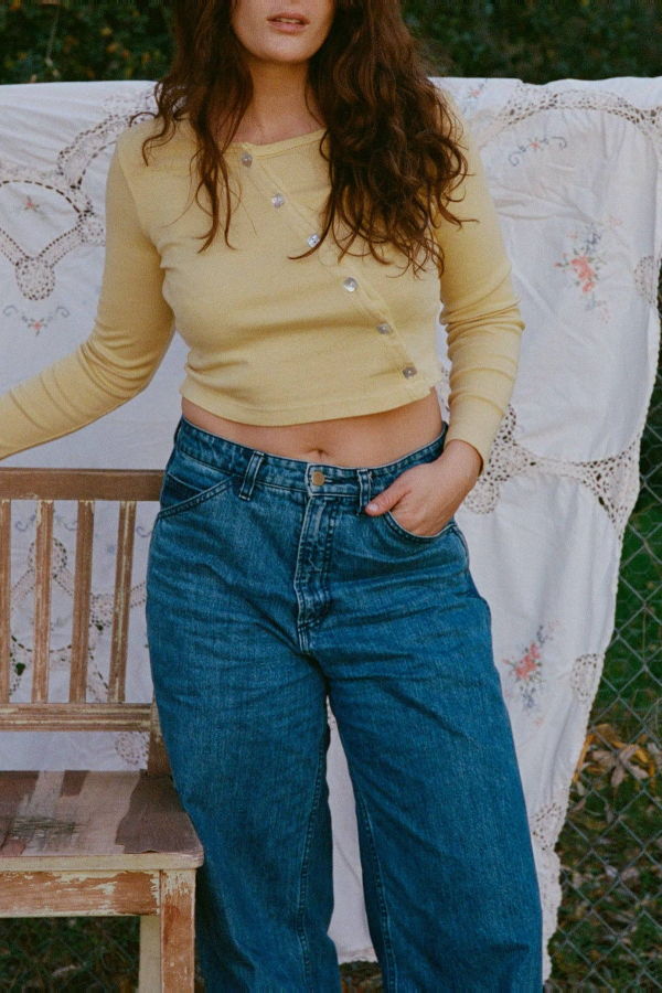 LA RELAXED Organic Slant Cardigan - Citron