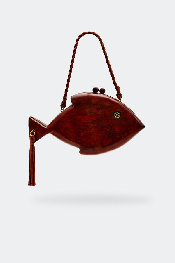 Simon Miller Carved Wooden Fish Clutch - Mahogany