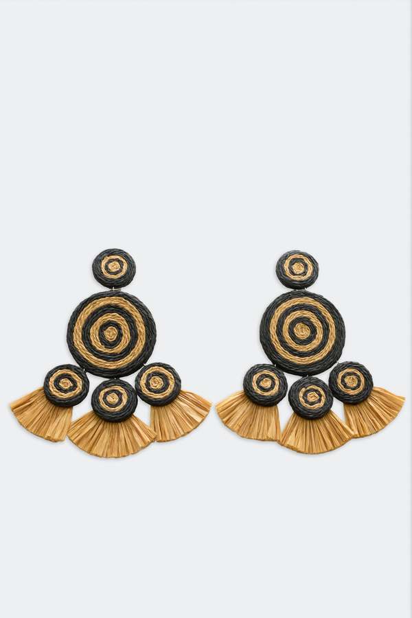 Simon Miller Raffia Fringe Deco Earrings - Black/Natural Simon Miller Raffia Fringe Deco Earrings - Black/Natural