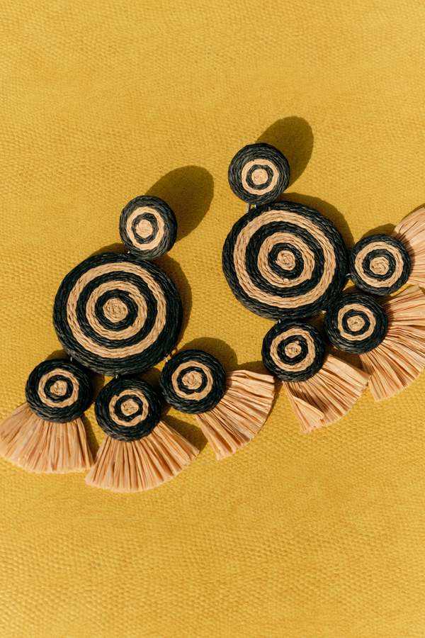 Simon Miller Raffia Fringe Deco Earrings - Black/Natural