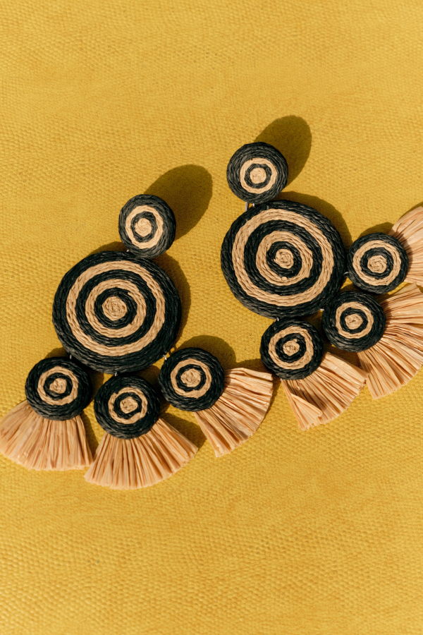 Simon Miller Raffia Fringe Deco Earrings - Black/Natural