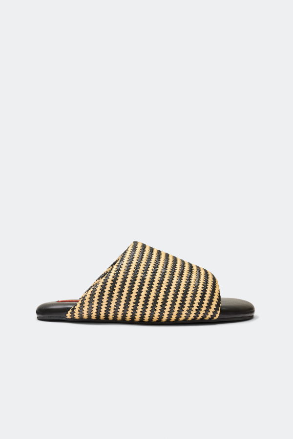 Simon Miller Stripe Raffia Bubble Slide - Black/White Micro Stripe