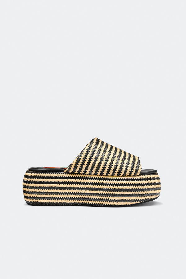 Simon Miller Stripe Raffia Cloudy Platform Sandals - Black/White Micro Stripe