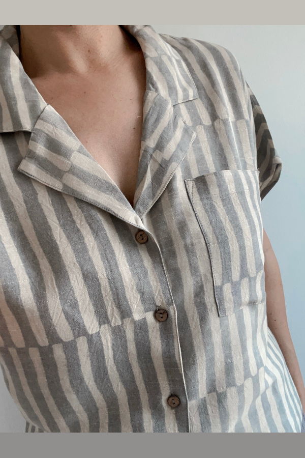 PO-EM Covet Blouse in Silk Pompeii Stripe