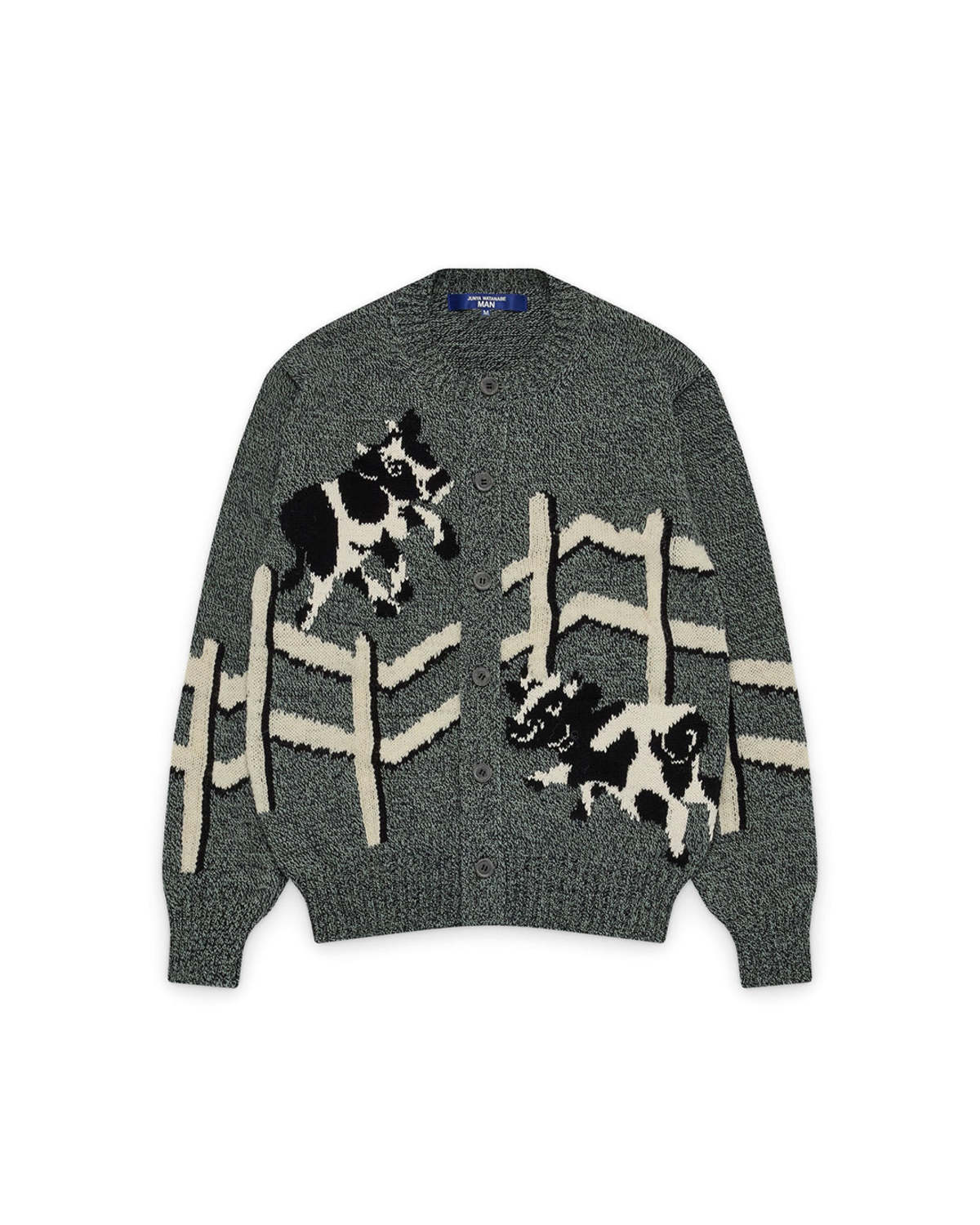JUNYA WATANABE Wool Polyester Jersey Intarsia Jacquard Knitwear - Navy/Green - Image 1 of 2