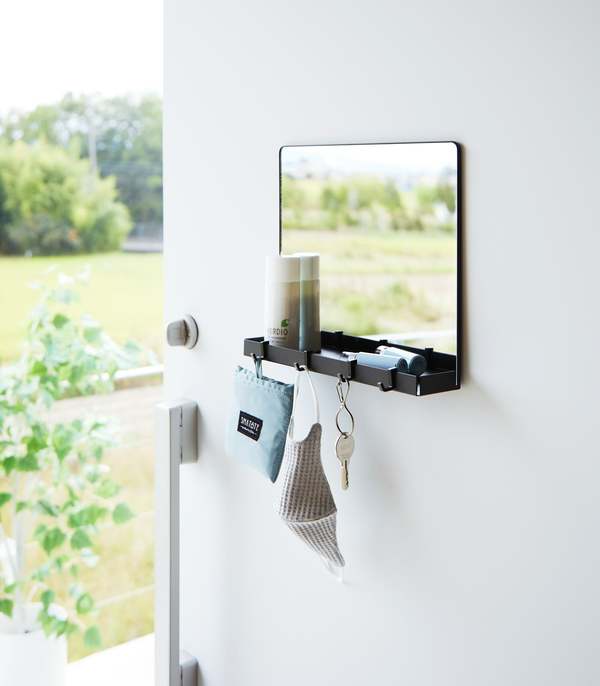 Yamazaki Home Magnetic Mirror with Storage Rack - Glass Yamazaki Home Magnetic Mirror with Storage Rack - Glass