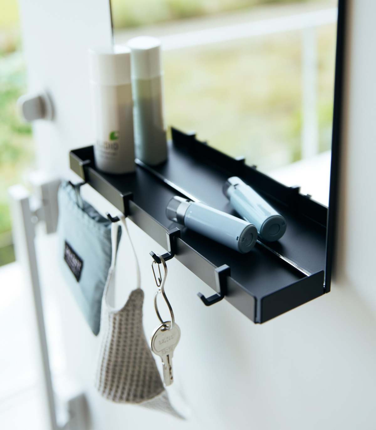 Yamazaki Home Magnetic Mirror with Storage Rack - Glass - Image 2 of 7