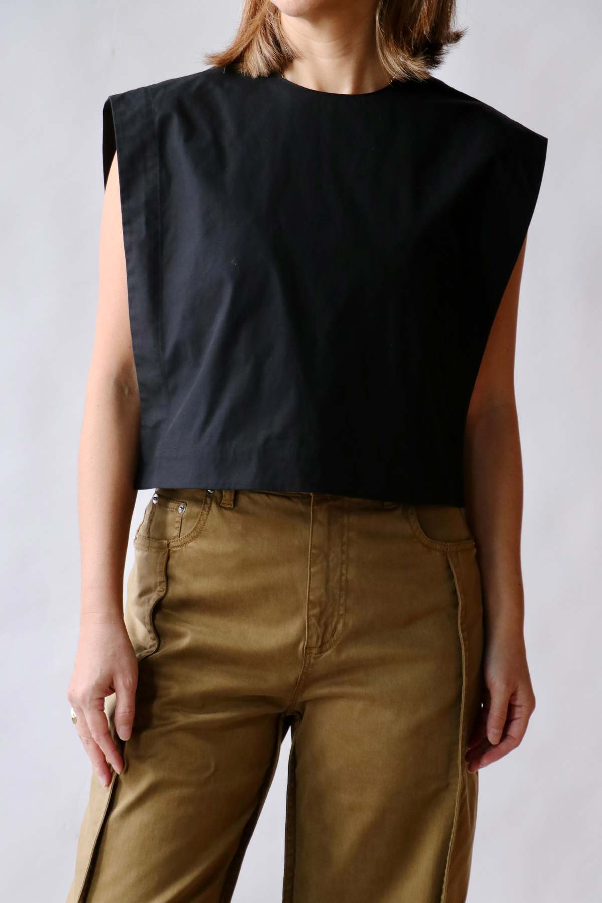 Tibi Compact Eco Poplin Cropped Square Top - Image 1 of 5