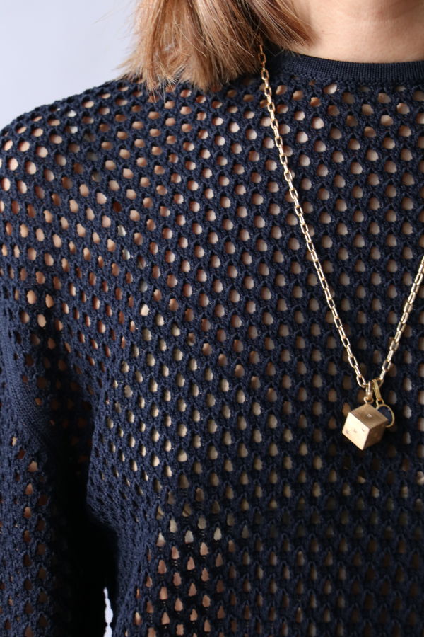 Tibi Crochet Netting Oversized Easy T-Shirt Top - Navy