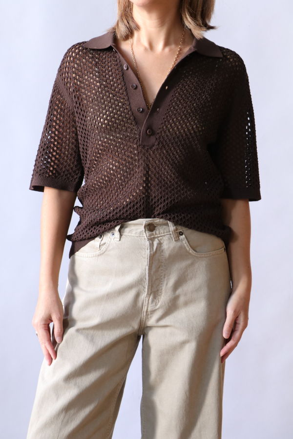 Tibi Crochet Netting Slim Polo