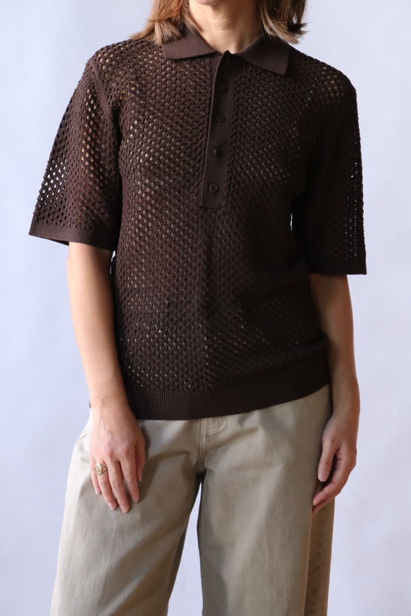 Tibi Crochet Netting Slim Polo