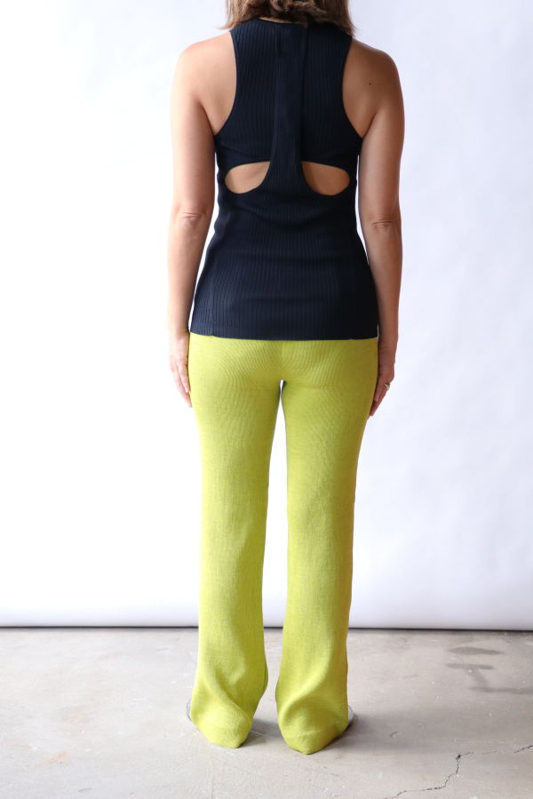 Tibi Ribbed Sweater Cut Out Tank Top - Navy