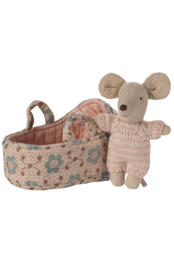 KIDS Maileg Baby Mouse in Carry Cot Toy