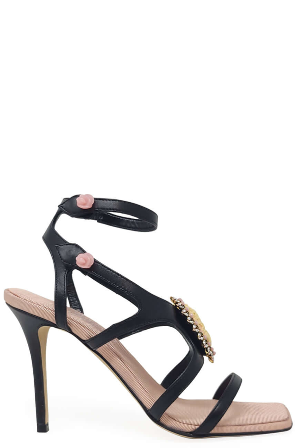 Madison Maison™ Black Pink High Heel Leather With Cameo Detail Heels - Black/Pink