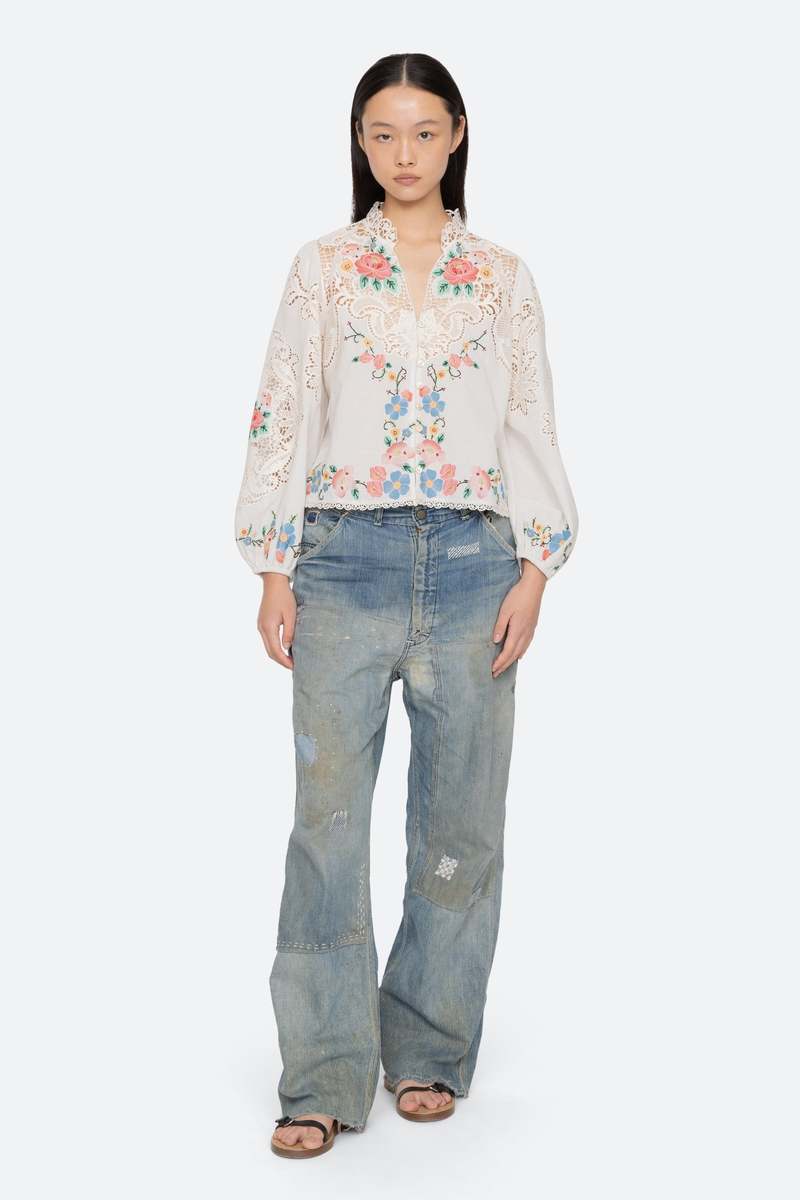 Sea NY Astrid Embroidery Long Sleeve Blouse