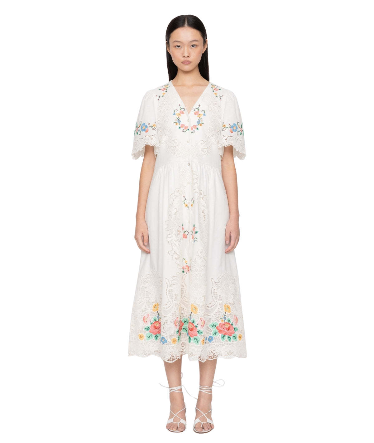 Sea NY Astrid Embroidery Short Sleeve Midi Dress - Image 1 of 5