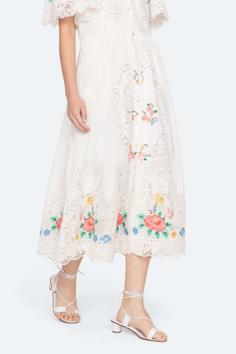 Sea NY Astrid Embroidery Short Sleeve Midi Dress