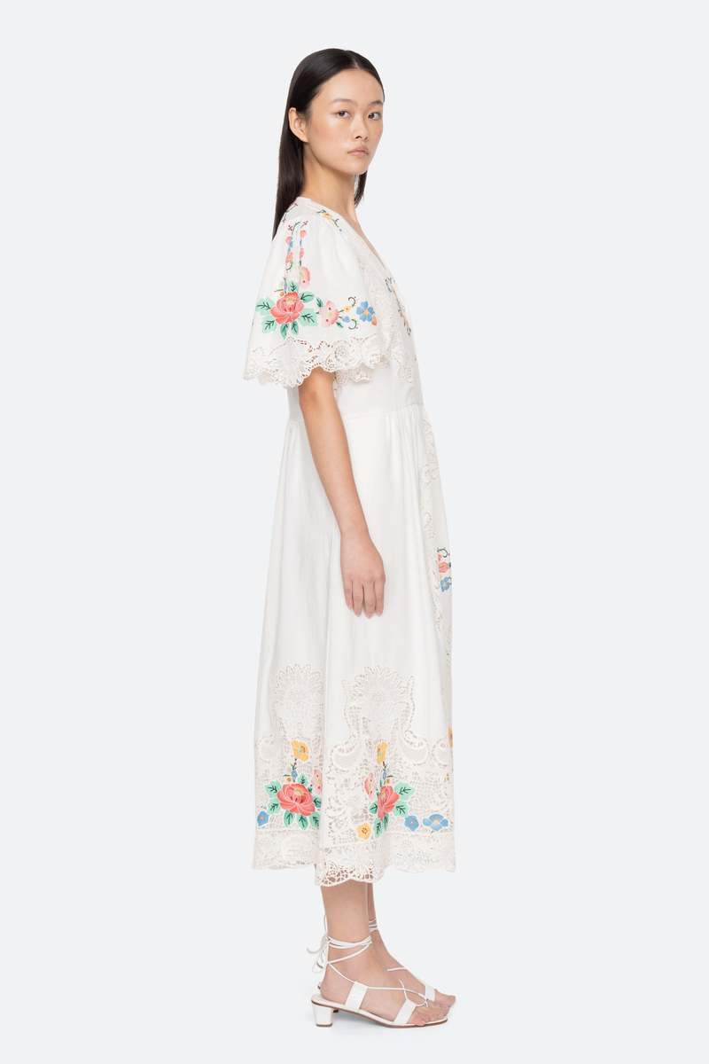 Sea NY Astrid Embroidery Short Sleeve Midi Dress