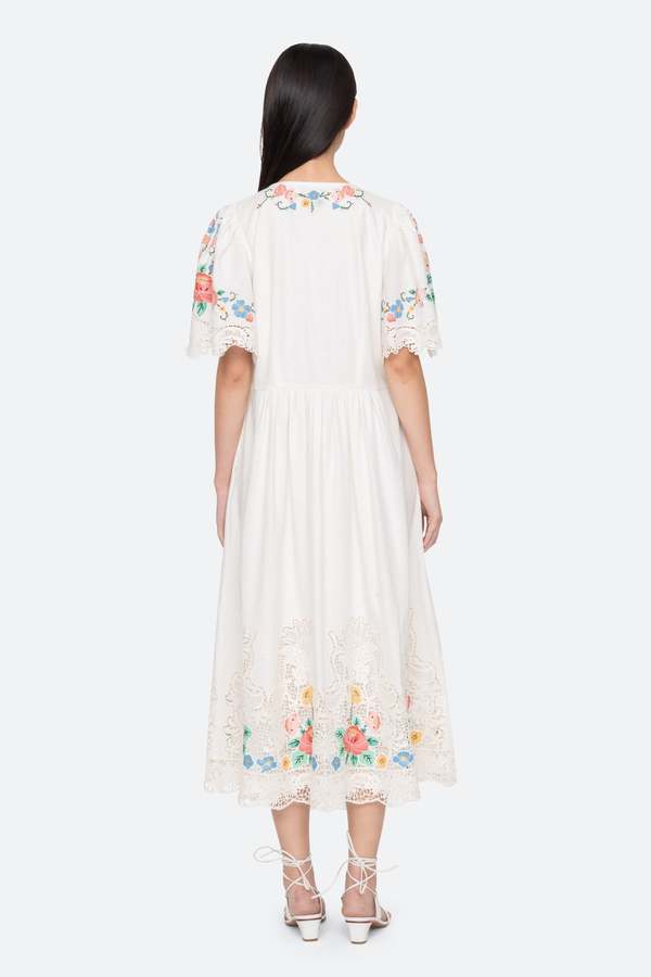 Sea NY Astrid Embroidery Short Sleeve Midi Dress