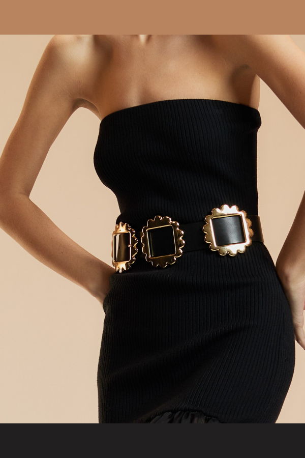 Cynthia Rowley Gold Buckle Belt - Black