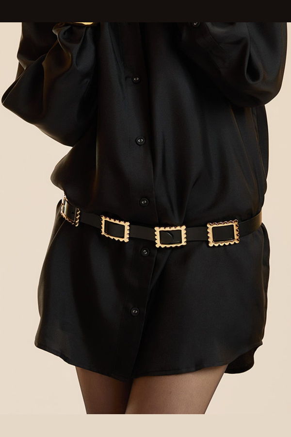 Cynthia Rowley Gold Buckle Thin Belt - Black