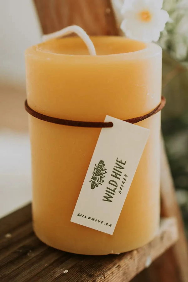 Wild Hive Apiary Medium Beeswax Pillar Candle