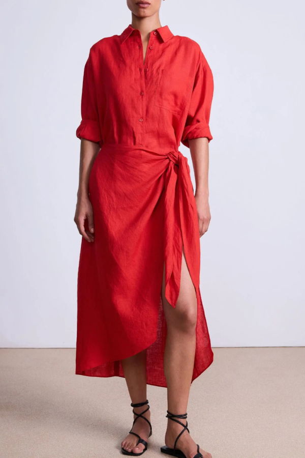 Apiece Apart Alessandra Sarong Shirt Dress - Racing Red