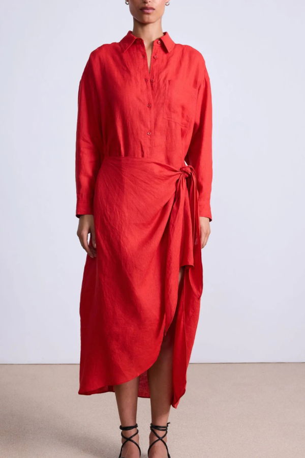Apiece Apart Alessandra Sarong Shirt Dress - Racing Red