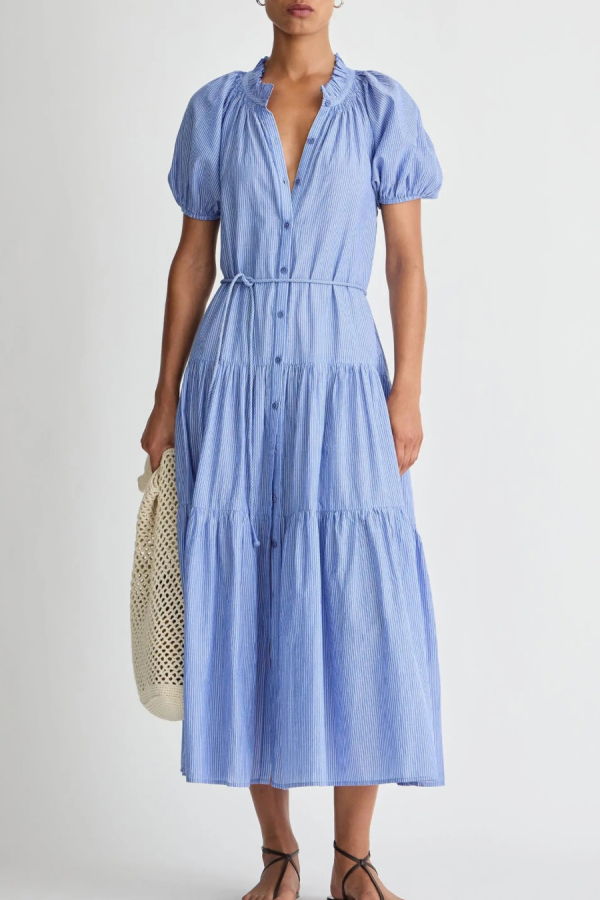 Apiece Apart Mazza Maxi Dress - Microstripe Blue/Cream