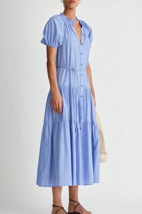 Apiece Apart Mazza Maxi Dress - Microstripe Blue/Cream