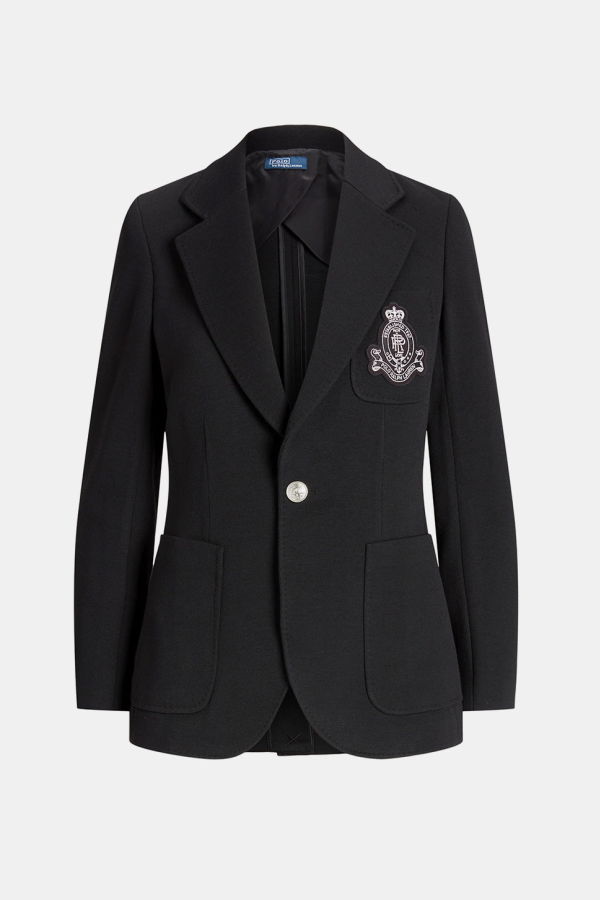 Polo Ralph Lauren Black Single-Breasted Logo-Crest Knit Blazer - Polo Black