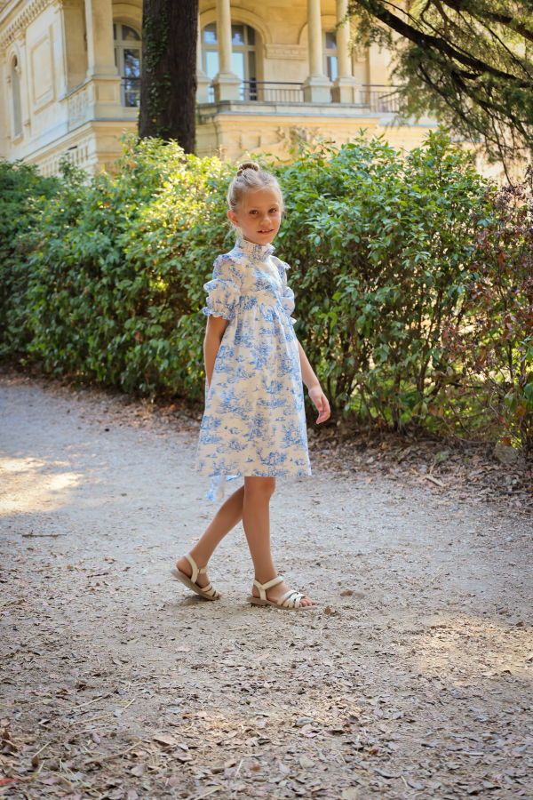 Piper&Cloth Aoki Dress Three-Quarter Sleeve - Blue Toile