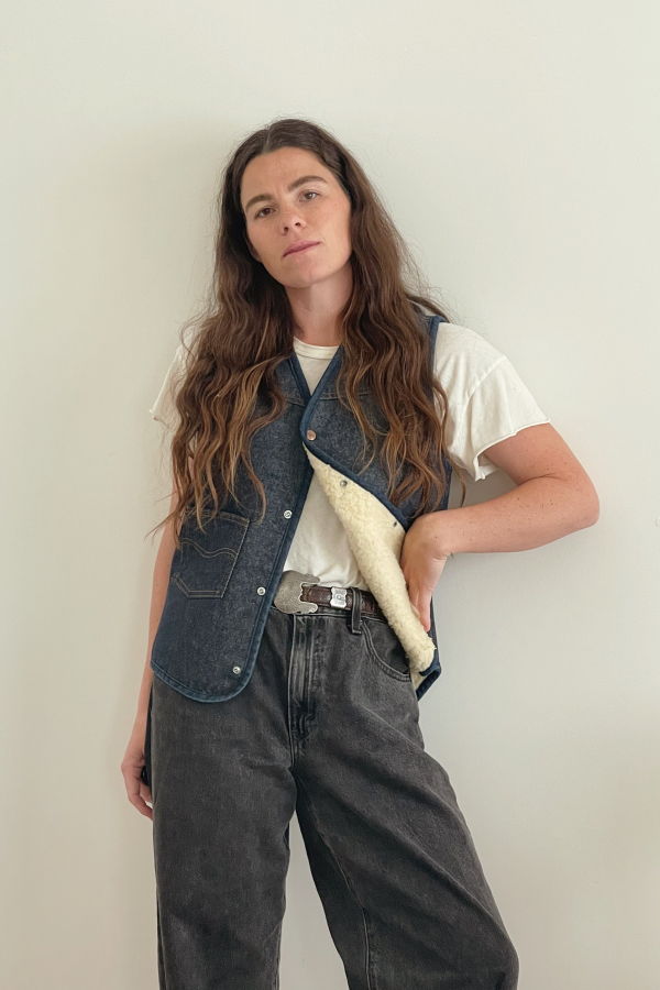 1970s Denim Sherpa Vest - Medium Wash Denim