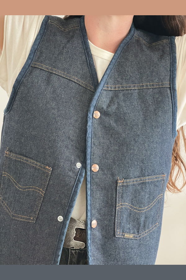 1970s Denim Sherpa Vest - Medium Wash Denim