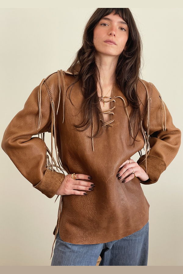 Handmade Elkskin Lace Up Pullover