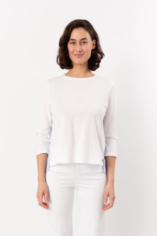 ELLIOTT LAUREN 3/4 Sleeve Seersucker Top - White/ Blue Stripe