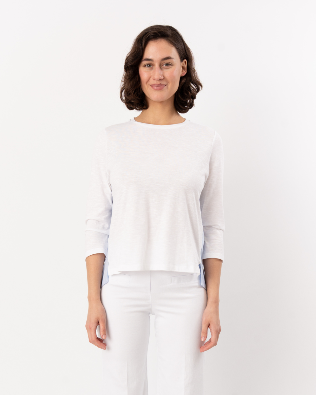 ELLIOTT LAUREN 3/4 Sleeve Seersucker Top - White/ Blue Stripe - Image 1 of 5