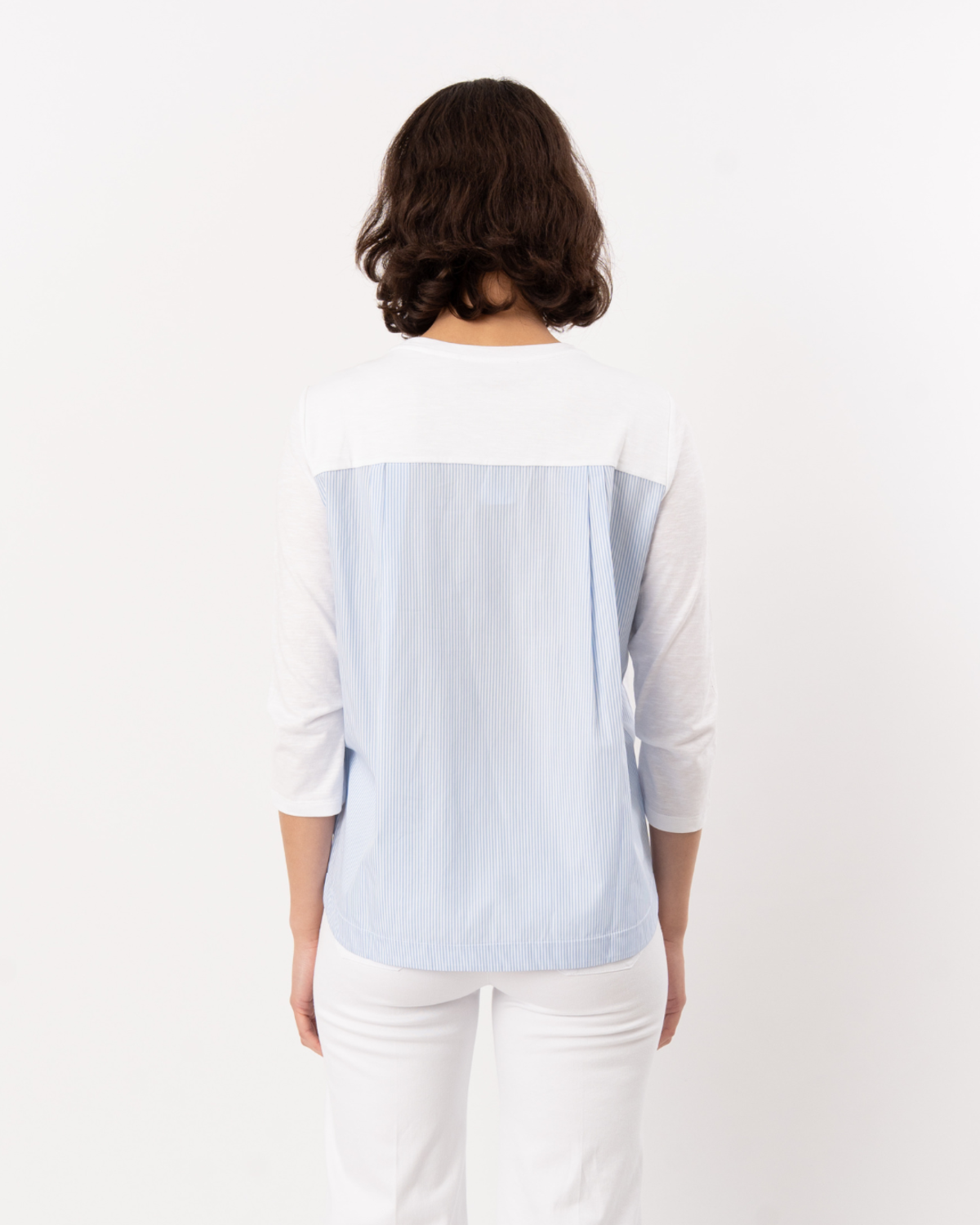 ELLIOTT LAUREN 3/4 Sleeve Seersucker Top - White/ Blue Stripe - Image 2 of 5