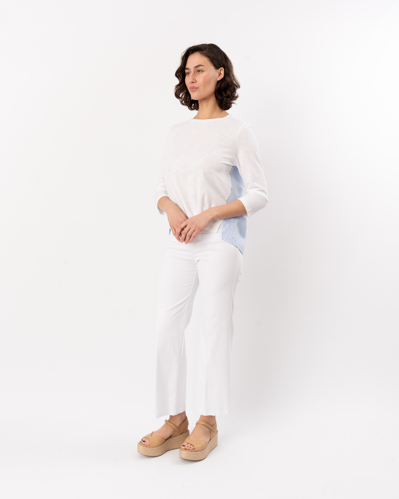 ELLIOTT LAUREN 3/4 Sleeve Seersucker Top - White/ Blue Stripe