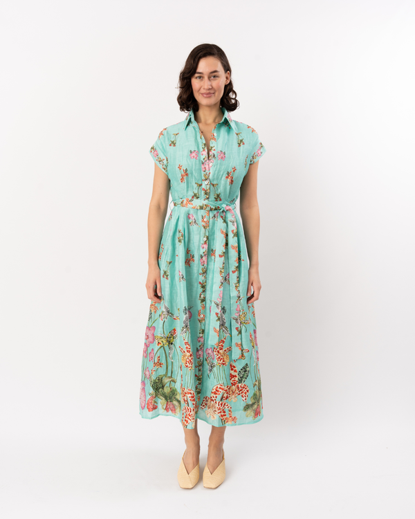 LA FUORI Botanica Printed Aura Shirtdress - Teal Multi